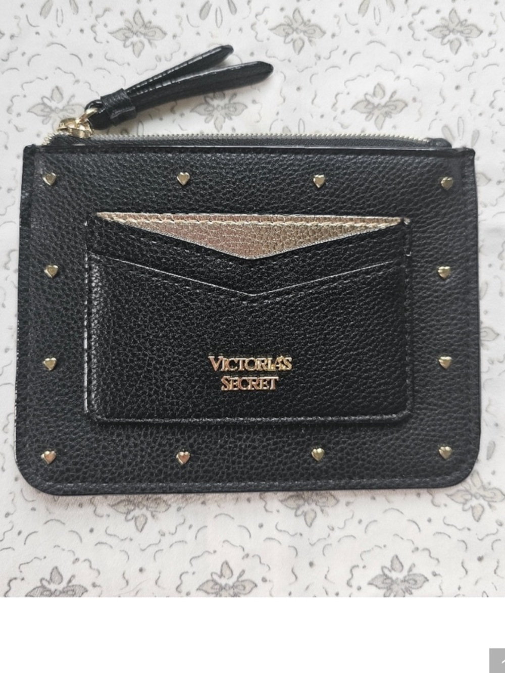 Victoria's Secret Black Card Wallet with Gold Accent studs and Keychain NWOT - Picture 3 of 6